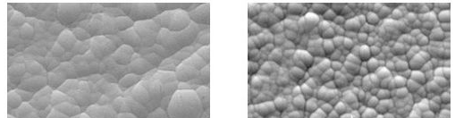 左图为正常金面SEM图，右图为正常镍面SEM图